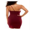 B Darlin Womens Burgundy Stretch Slitted Zippered Scuba Crepe Sleeveless Asymmetrical Neckline Short Party Body Con Dress 1 view 2