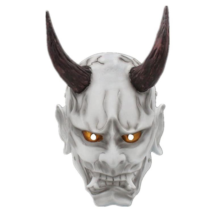 Charmgle Japanese Prajna Mask Resin Masquerade Mask for Men Horror Oni Ghost Masks Cosplay Costume Halloween Mask Greyish White