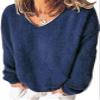 Akivide Long Sleeve Fuzzy Fleece Pullover Sweater for Women Trendy Oversized V Neck Sherpa Warm Top Fall Winter Clothes view 1