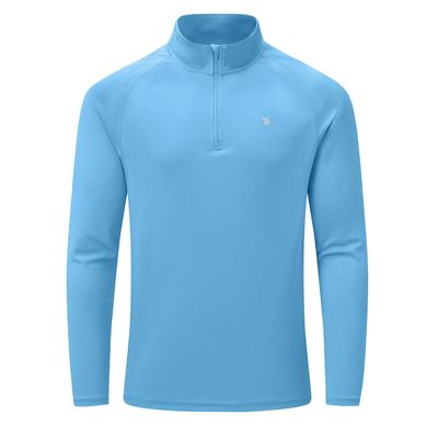 BASUDAM Men's Workout Shirts Quick Dry UPF 50+ Sun Protection Long Sleeve Quarter Zip Pullover Athletic T-Shirts Medium Blue S