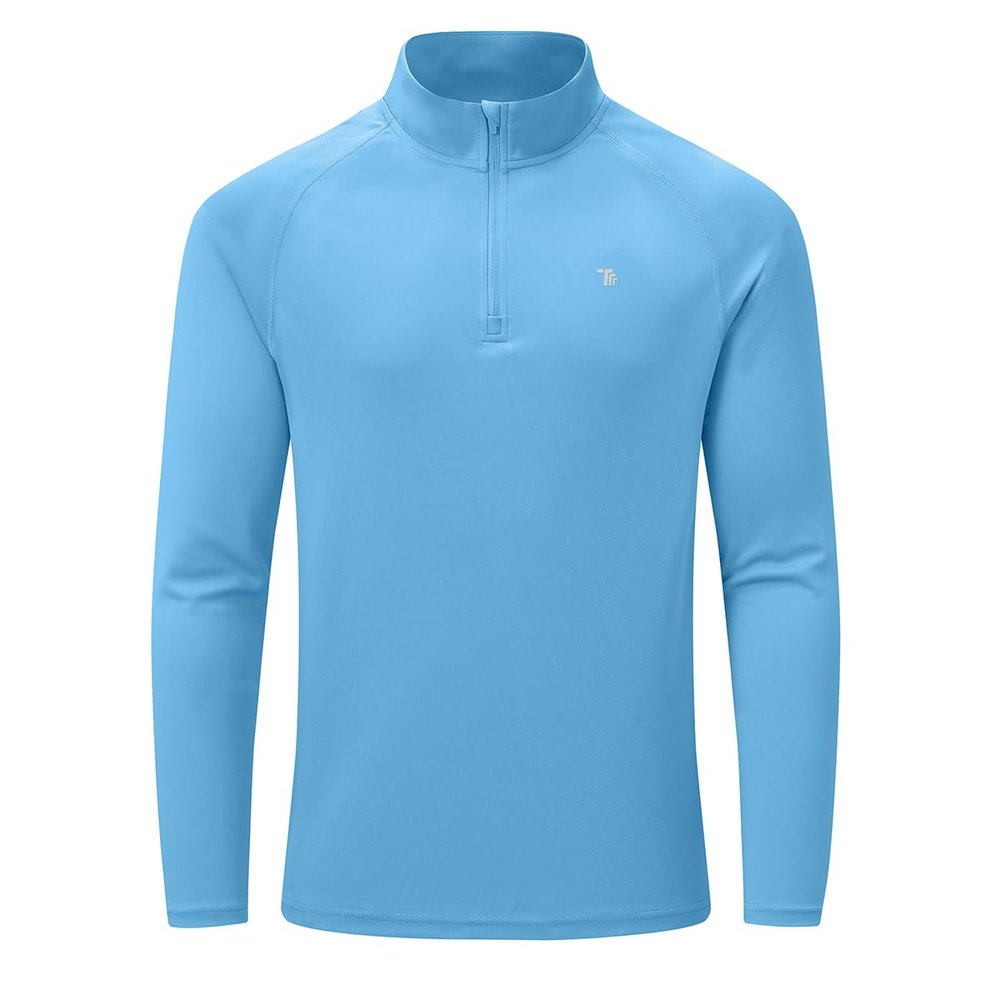 BASUDAM Men's Workout Shirts Quick Dry UPF 50+ Sun Protection Long Sleeve Quarter Zip Pullover Athletic T-Shirts Medium Blue S