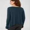 ODODOS Long Sleeve Tee for Women with Thumb Hole Athletic Gym Workout Crop Tops Yoga Shirts, Deep Teal, Small view 2