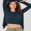 ODODOS Long Sleeve Tee for Women with Thumb Hole Athletic Gym Workout Crop Tops Yoga Shirts, Deep Teal, Small view 4