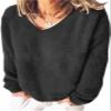 Akivide Long Sleeve Fuzzy Fleece Pullover Sweater for Women Trendy Oversized V Neck Sherpa Warm Top Fall Winter Clothes