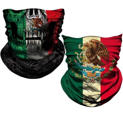 DHSOU 2Pcs Headband Face Scarf Magic Tube Bandanas Headwear Neck Gaiter Balaclava for Mens Womens (Skull Mexico Flag)