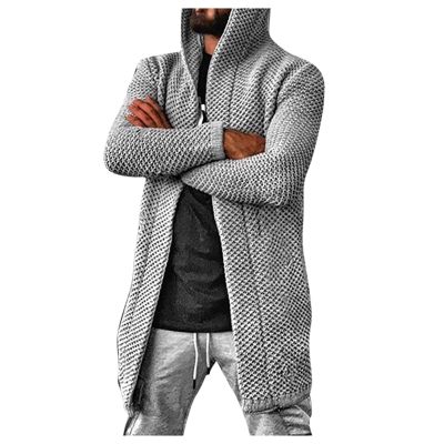 Cardigan Mens Sweater, Long Casual Open Front Knit Sweater with Hood for Men Button Up Sweater Man Tall Cardigan Casual Pockets Cardigan Sweaters Black Mens Sweaters Cardigans (3XL, Gray)
