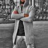 Cardigan Mens Sweater, Long Casual Open Front Knit Sweater with Hood for Men Button Up Sweater Man Tall Cardigan Casual Pockets Cardigan Sweaters Black Mens Sweaters Cardigans (3XL, Gray) view 2
