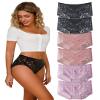 Cinvik Sexy Panties for Women High Rise Invisble Plus Size Floral Lace Cheeky Underwear Curvy Ladies Seamless Briefs Panties Pack M