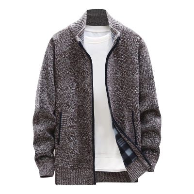 Cardigan Men, Zip Up Stand Collar Cardigan Sweater Knitwear with Pockets Wool Sweaters for Men Shawl Plaid Cardigan Sweaters Buttons Mens Cardigans Sweater Cardigan Sweater (4XL, Coffee)