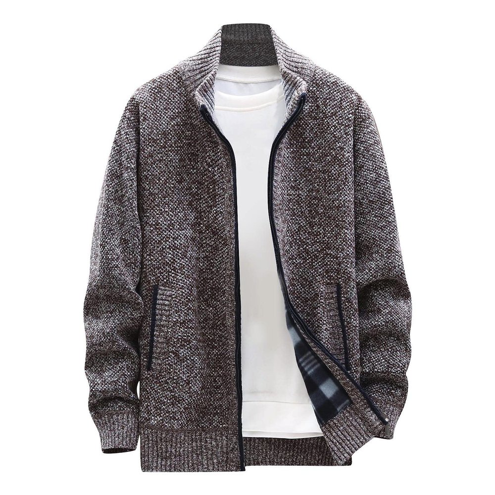 Cardigan Men, Zip Up Stand Collar Cardigan Sweater Knitwear with Pockets Wool Sweaters for Men Shawl Plaid Cardigan Sweaters Buttons Mens Cardigans Sweater Cardigan Sweater (4XL, Coffee)