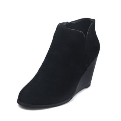 Ankle Boots for Women Side Zipper V Cut Round Toe Platform Booties Faux Suede Fashion Slip On Short Boots Outdoor Boots Women's Casual Boots (Color : Black, Size : 9.5)