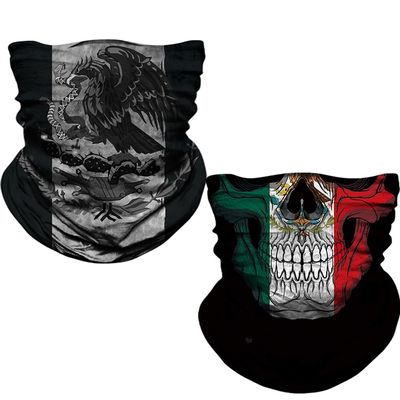 DHSOU 2Pcs Headband Face Scarf Magic Tube Bandanas Headwear Neck Gaiter Balaclava for Mens Womens (Skeleton Mexico Flag)