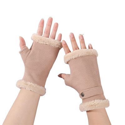 Women's Winter Tweed Padded Gloves Open Finger Elastic Knitted Gloves Wool Mouth Cold Warm Gloves Cycling Wind Riding (Color : Coffee Color, Size : Talla nica)