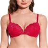 Deyllo Womens Push Up Lace Bra Comfort Padded Underwire Bra Lift Up Add One Cup(Red Pepper,38B) view 1