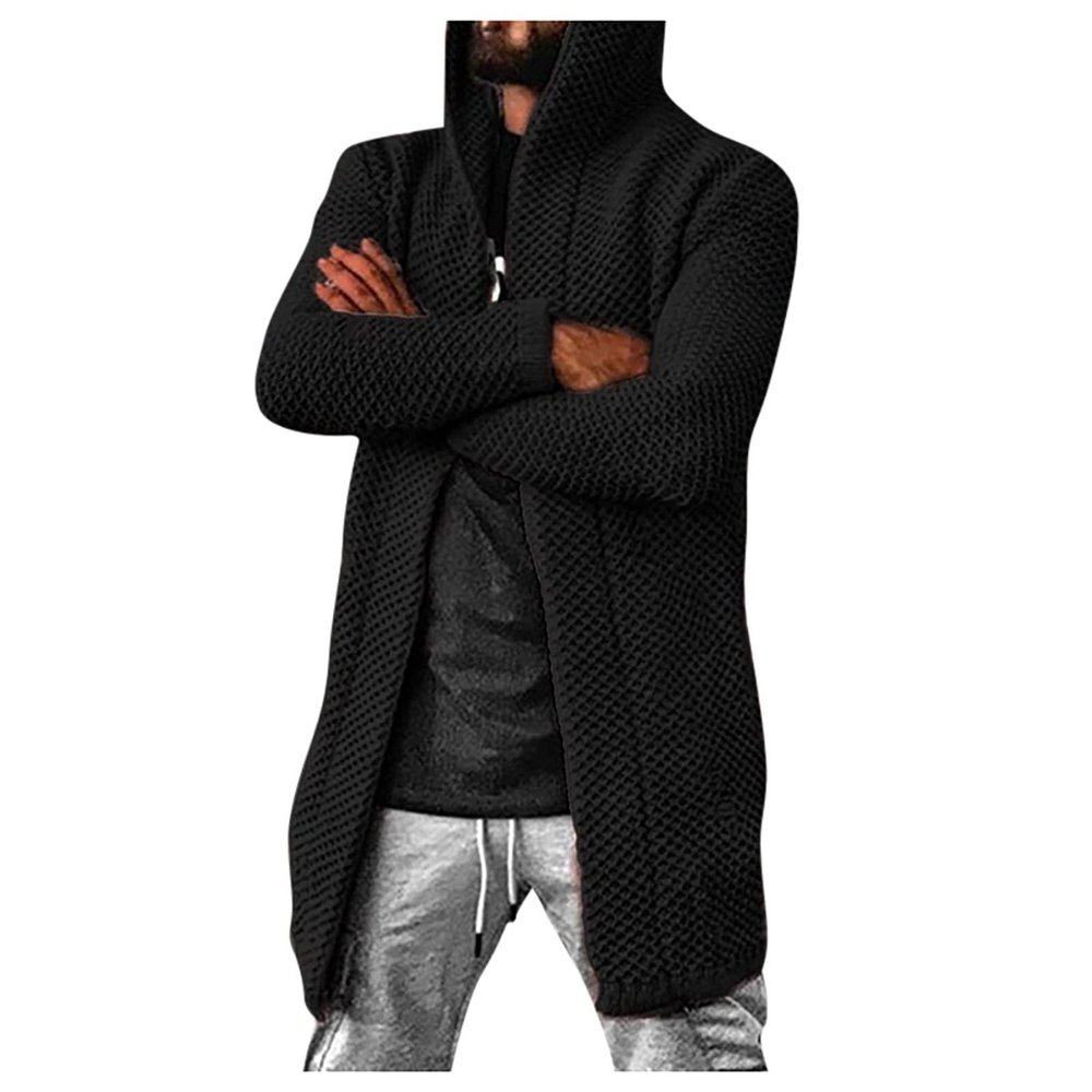 Mens Sweaters, Long Cardigan Casual Open Front Knit Sweater with Hood Men Sweaters for Fashion Cotton Shawl Collar Sweater Cardigan Dark Grey Black Cardigan Casual Sweater (4XL, Black)