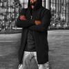 Mens Sweaters, Long Cardigan Casual Open Front Knit Sweater with Hood Men Sweaters for Fashion Cotton Shawl Collar Sweater Cardigan Dark Grey Black Cardigan Casual Sweater (4XL, Black) view 2