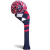 Golf Club Head Covers Knit for Woods Driver Fairway Hybrid Head Cover Knitted Pom Pom Stripes Pattern for Main Wood Clubs (Blue&Red-Driver-1 Pcs) view 1