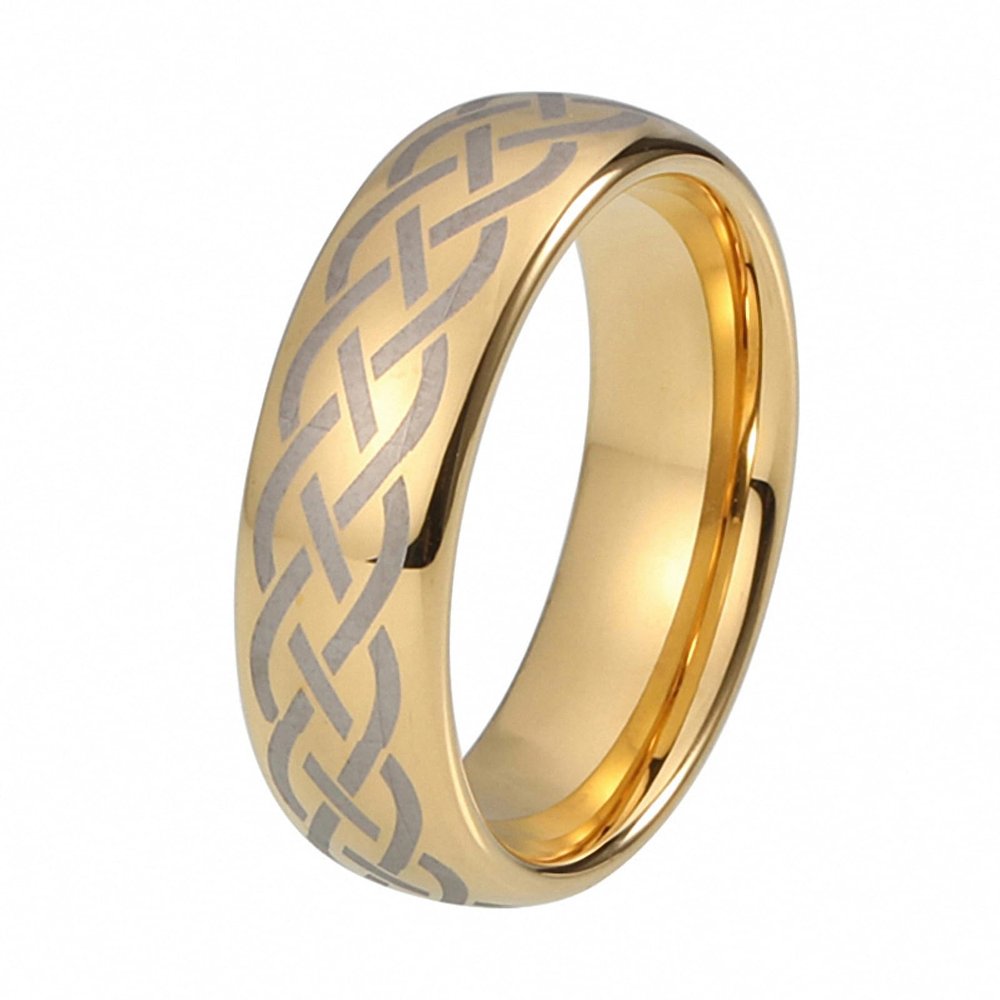 8 mm Tungsten Wedding Band Ring for Men Women Gold Plated Domed Engraved Comfort Fit