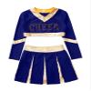 JEATHA Girls Cheerleading Outfits Halloween Dance Costume Long Sleeve Cheers Crop Top with Pleated Skirt Set Navy Blue A 16 Years view 3