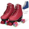 Wiwiy Roller Skates for Women Men,with Leather High Top Four Shiny Wheel Roller Skates Wine Red, for Beginner Indoor Outdoor(Women's 8.5 / Men's 7.5) view 1