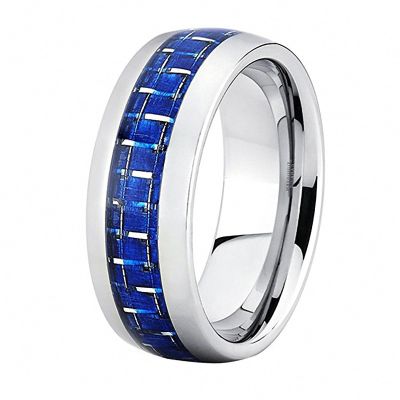8 mm Tungsten Carbide Ring Blue Carbon Fiber Inlay Tungsten Engagement Rings Mirror Polished Finish Women Wedding Bands