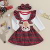 Baby Girl Christmas Outfit Long Sleeve Romper Onesie Deer Plaid Suspender Skirt Set Cute Fall Winter Clothes (White-Christmas Deer, 6-9 Months) view 2