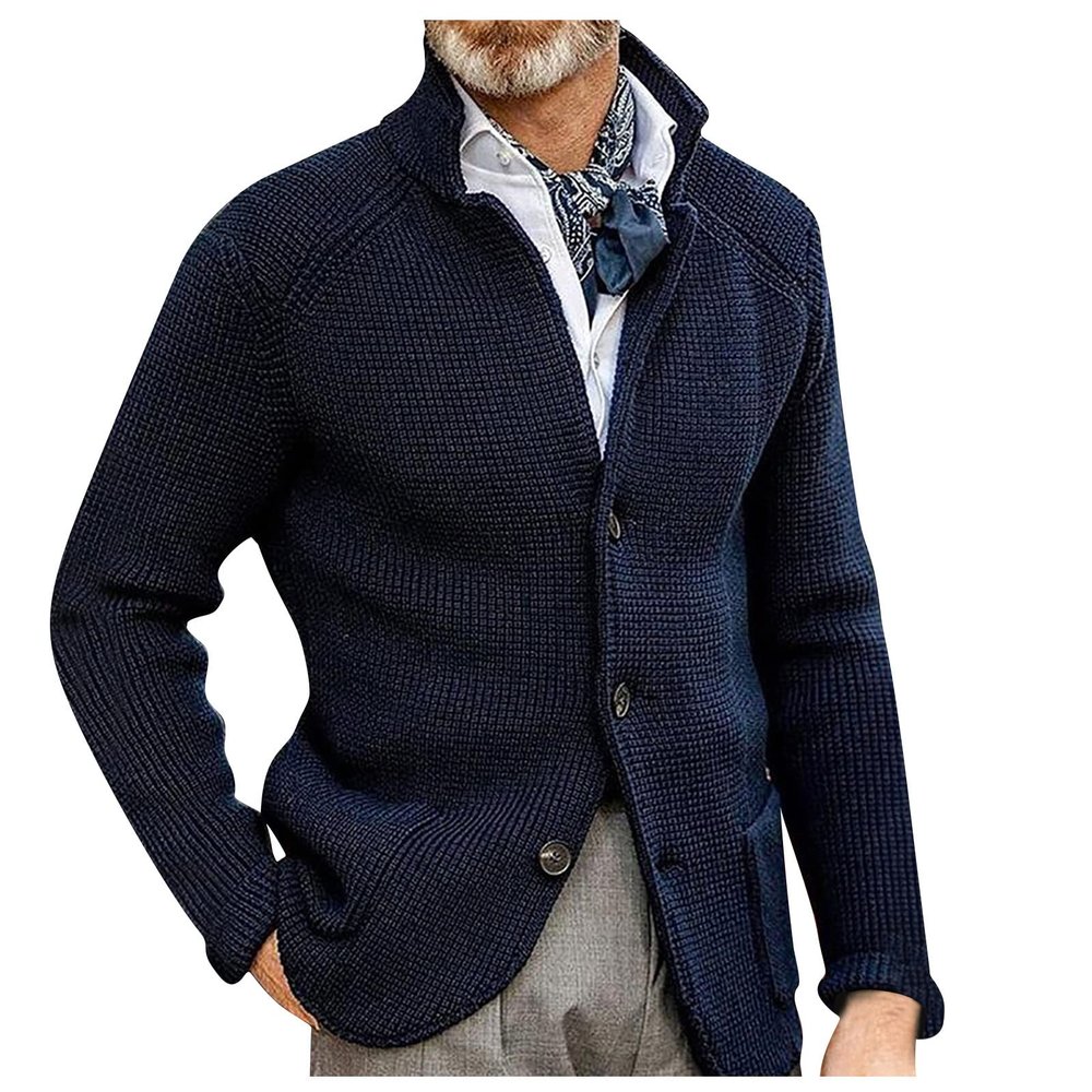 Cardigan Men, Casual Long Sleeve Shawl Collar Buttons Down Cable Knit Cardigan Sweater Mens Vest Cardigans for Cotton Cardigan Sweaters Scoop Neck Black Cardigan Sweaters (3XL, Navy)