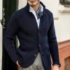 Cardigan Men, Casual Long Sleeve Shawl Collar Buttons Down Cable Knit Cardigan Sweater Mens Vest Cardigans for Cotton Cardigan Sweaters Scoop Neck Black Cardigan Sweaters (3XL, Navy) view 4