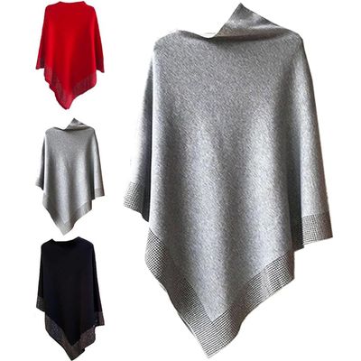 BednL Shiny Women's Wool Shawl,Irregular Poncho,Womens Elegant Knitted Shawl Poncho,Bat Sleeve Warm Knitted Capes for Women (grey,XXL)