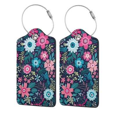 2 Pack Flower Pink Floral Luggage Tags Travel PU Cute Leather Luggage Tag Name ID Labels with Privacy Cover Suitcases Women Men Girls Boys Fun Laggage Tags (Beautiful Flower)