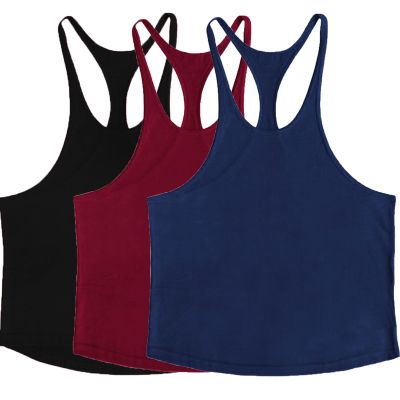 ZUEVI Men's 3 Pack Stringer Tank Tops Muscule Cut Bodybuilding Gym Vest Y-Back Workout Sleeveless T-Shirt (Black&Wine Red&Navy Blue-S)