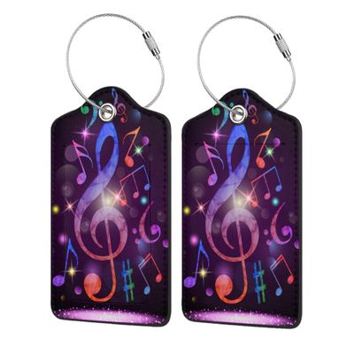 2 Pack Luggage Tags Travel Sound of Music PU Cute Leather Luggage Tag Name ID Labels with Privacy Cover Suitcases Women Men Girls Boys Fun Laggage Tags Present Box/Gift (Music)