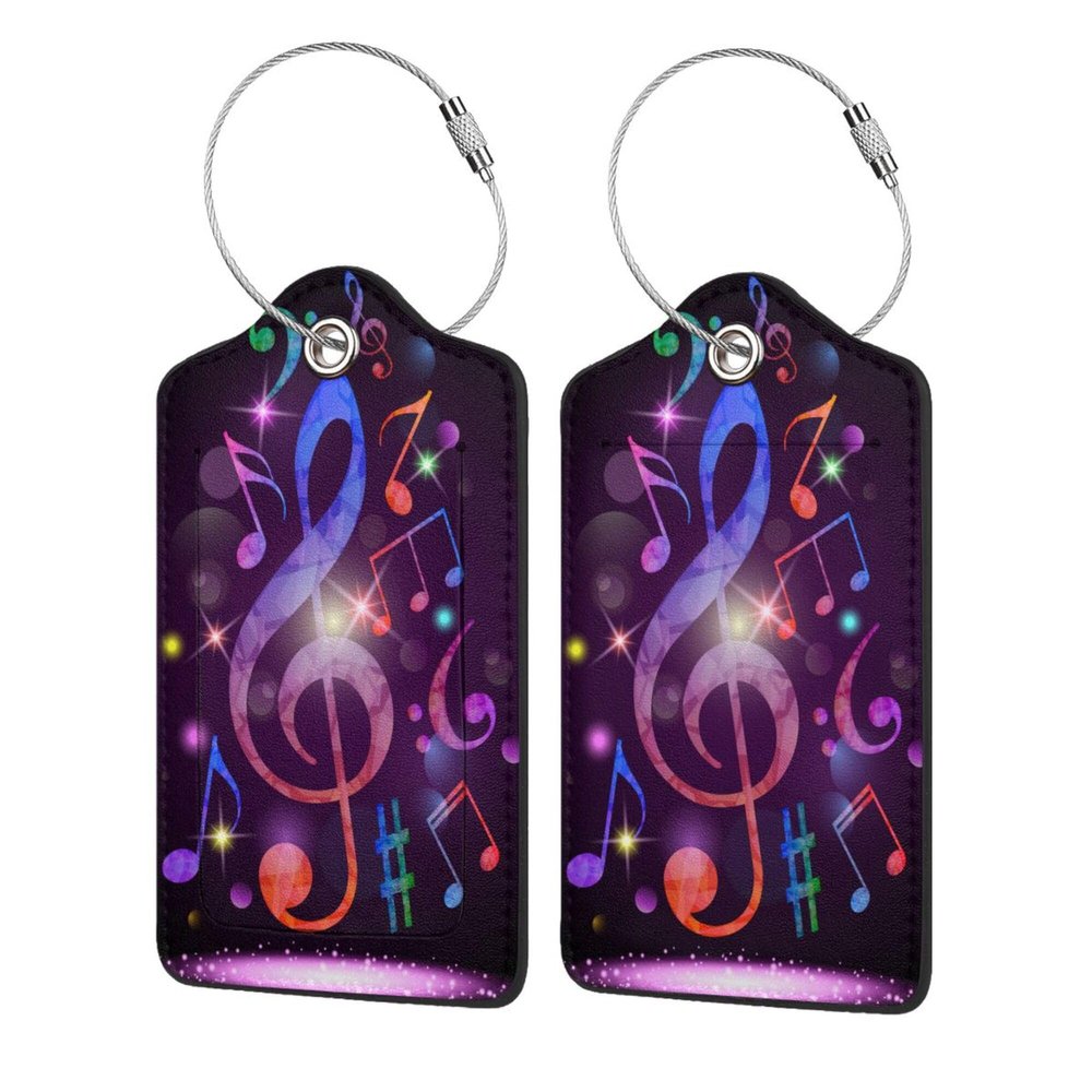 2 Pack Luggage Tags Travel Sound of Music PU Cute Leather Luggage Tag Name ID Labels with Privacy Cover Suitcases Women Men Girls Boys Fun Laggage Tags Present Box/Gift (Music)