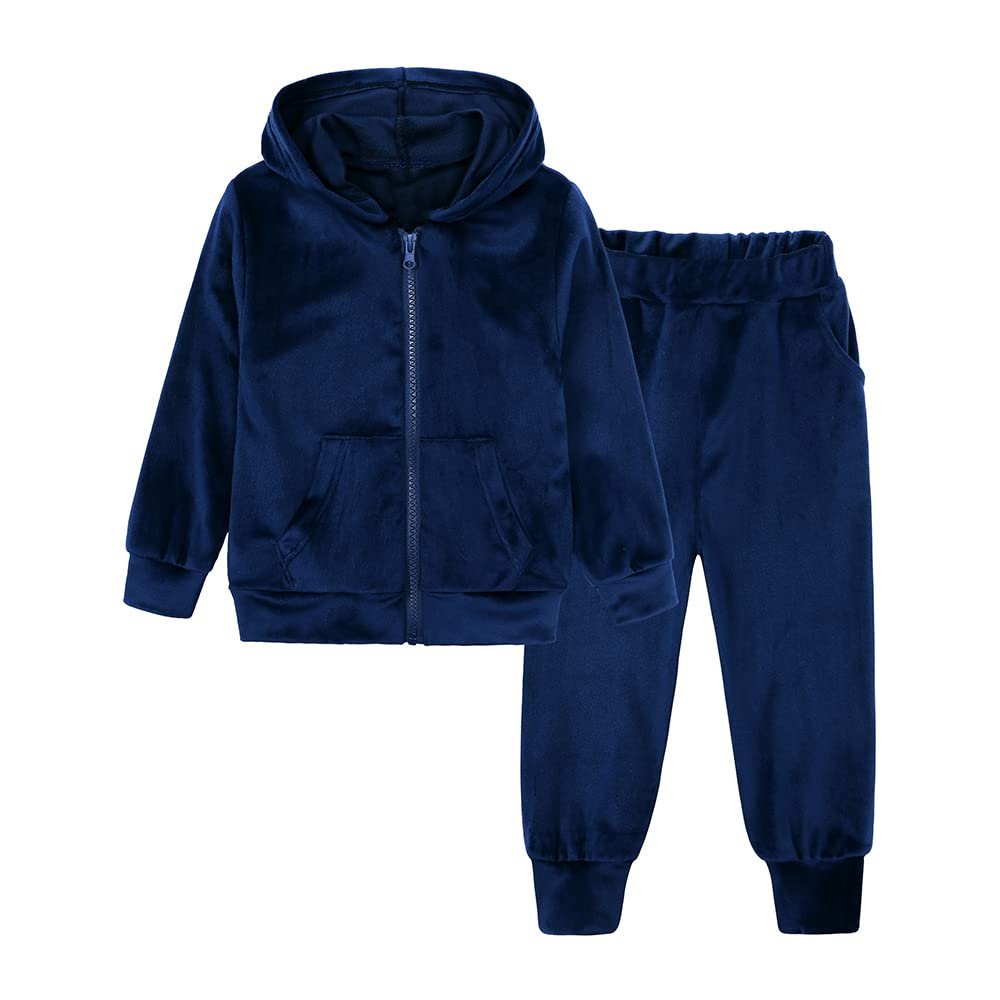 MYGBCPJS Boys Girls 2 Pcs Velour Tracksuit Sweat Suit Kids Long Sleeve Zip Up Hoodie + Elastic Waist Sweat Pants Clothes Set