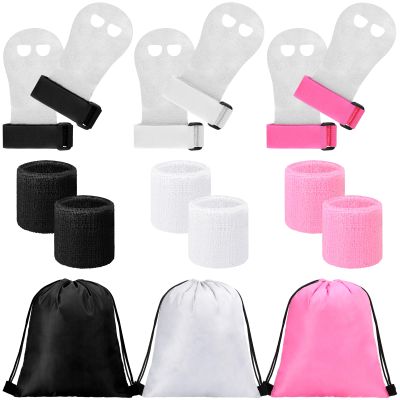 Jenaai 9 Pcs Gymnastics Hand Grips Gloves Wristbands with Drawstring Backpack for Girls Youth Kids Gymnastics Bar Palm Protection Bar Grips Sports Wrist Support Cinch Bags(Classic Color,S)