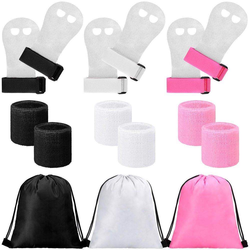 Jenaai 9 Pcs Gymnastics Hand Grips Gloves Wristbands with Drawstring Backpack for Girls Youth Kids Gymnastics Bar Palm Protection Bar Grips Sports Wrist Support Cinch Bags(Classic Color,S)