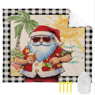 Beach Blanket Oversized Extra Large Merry Christmas Santa Summer Beach Xmas Decor 118" X 108",Waterproof Sandproof Beach Blanket 1-7 Adults Lightweight Durable for Travel Camping Hiking Picnic