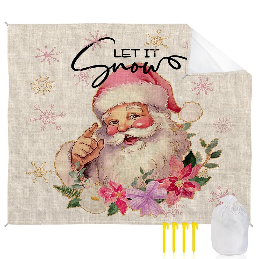 SODIKA Beach Blanket Oversized Extra Large Christmas Santa Flowers Watercolor Xmas 108" X 84",Waterproof Sandproof Beach Blanket 1-7 Adults Lightweight Durable for Travel Camping Hiking Picnic