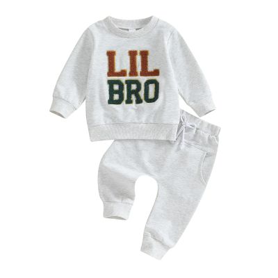 JLKGICF Big Brother Little Brother Matching Outfits Toddler Big/Lil Bro Crewneck Sweatshirt Pants Set Fall Winter Clothes (Gray Lil Bro, 6-12 Months)