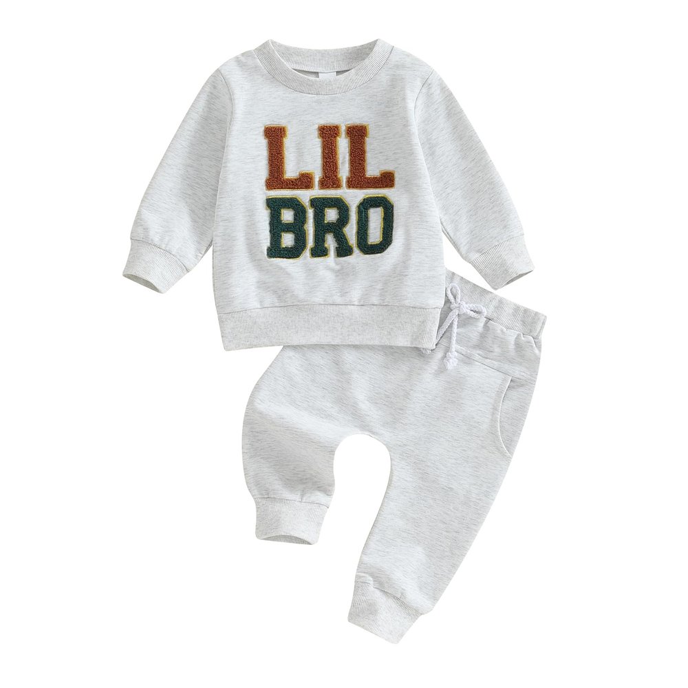 JLKGICF Big Brother Little Brother Matching Outfits Toddler Big/Lil Bro Crewneck Sweatshirt Pants Set Fall Winter Clothes (Gray Lil Bro, 6-12 Months)