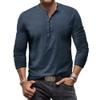 Mens Distressed Henley Shirts Classic Retro Long Sleeve Cotton Tee Shirts Casual Button Down Washed T-Shirts (3X-Large,Dark Blue) view 2