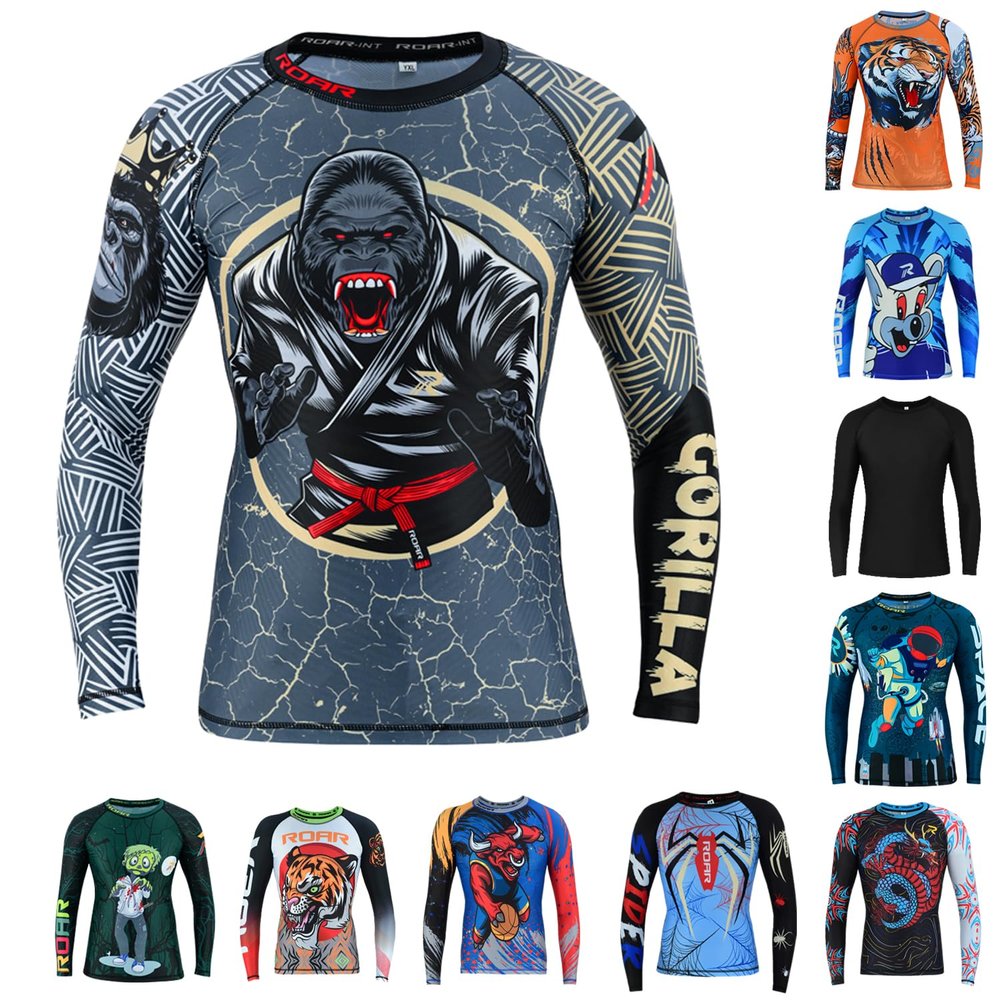 Roar BJJ Kid's MMA Rash Guard Training No-Gi and Gi Jiu Jitsu Rashguard MMA Grappling Compression Shirts Wrestling (US, Alpha, Medium, Regular, Gorilla)