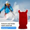 Altsuceser Knitted Full Face-Cover with Funny Horns Decor Warm Ski Masks Winter Ski Balaclava for Adult Outdoors Beanie Hat Red view 3