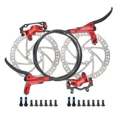 Mountain bike Hydraulic Disc Brake Set 4-Pistons Bilateral Brake Hydraulic Brake Left Front 800mm Right Rear 1400mm Brake Hose Aluminum Brake Lever With 160mm Rotors ( Color : Red , Size : Left front