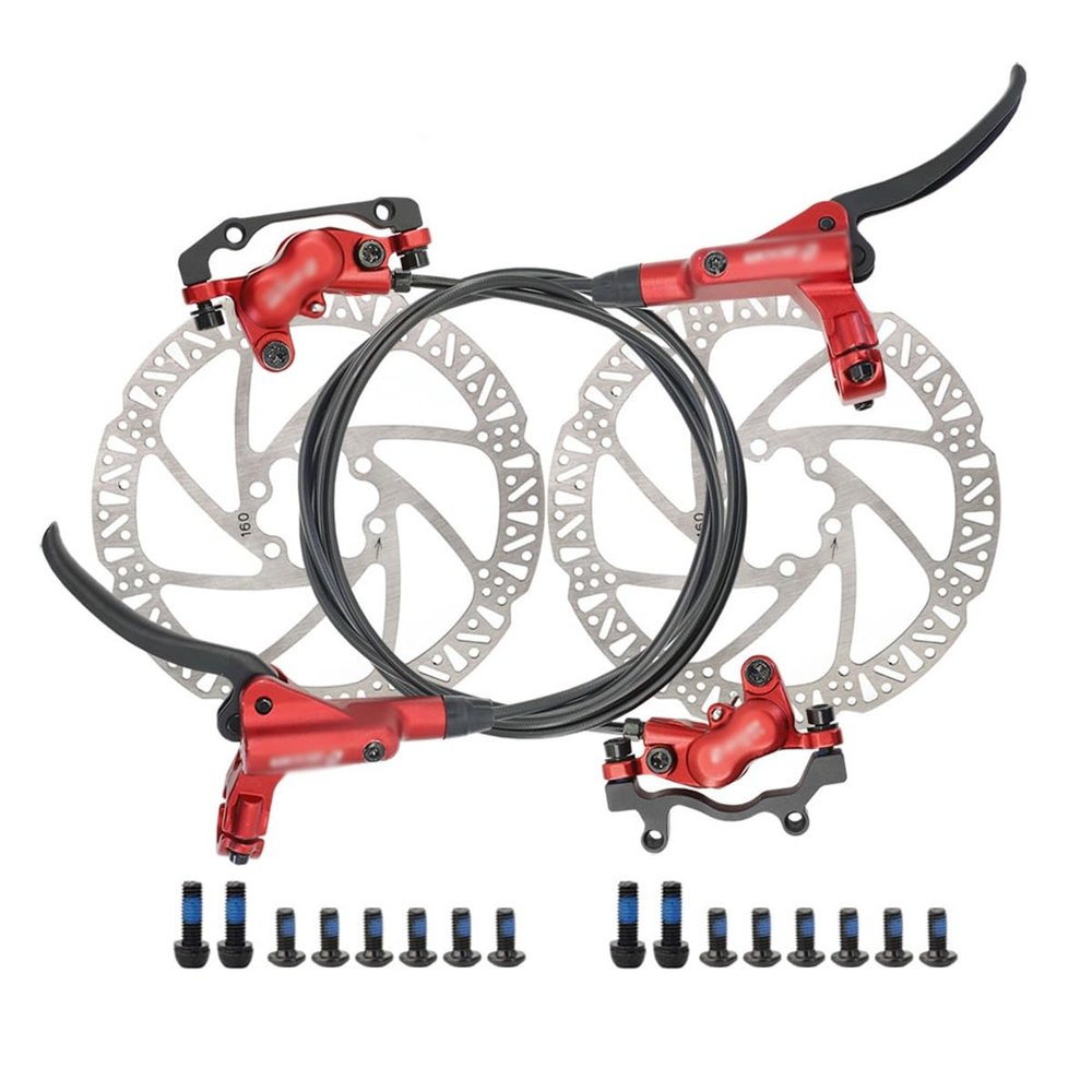 Mountain bike Hydraulic Disc Brake Set 4-Pistons Bilateral Brake Hydraulic Brake Left Front 800mm Right Rear 1400mm Brake Hose Aluminum Brake Lever With 160mm Rotors ( Color : Red , Size : Left front