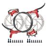 Mountain bike Hydraulic Disc Brake Set 4-Pistons Bilateral Brake Hydraulic Brake Left Front 800mm Right Rear 1400mm Brake Hose Aluminum Brake Lever With 160mm Rotors ( Color : Red , Size : Left front view 1
