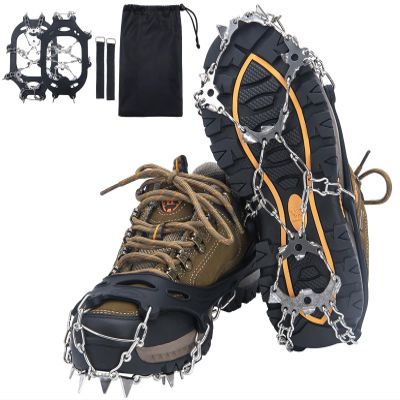 Crampons, Ice Cleats for Shoes and Boots, Traction Snow Grips, Anti Slip 19 Stainless Steel Spikes Safe Protect for Women Men Kids Hiking Climbing (Black, M)