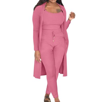 SACFOF Women's Fuzzy 3 Piece Sweatsuit Open Front Cardigan Crop Tank Tops Wide Legs Pants Lounge Sets
