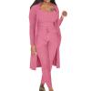 SACFOF Women's Fuzzy 3 Piece Sweatsuit Open Front Cardigan Crop Tank Tops Wide Legs Pants Lounge Sets view 1
