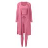 SACFOF Women's Fuzzy 3 Piece Sweatsuit Open Front Cardigan Crop Tank Tops Wide Legs Pants Lounge Sets view 2